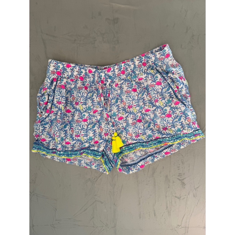 Vineyard Vines Flamingo 100% Linen Tassel Shorts Preppy Women Size S Pink Blue
